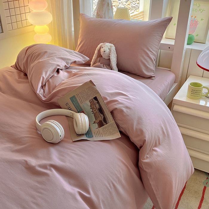 91家纺网 家纺一手货源 找家纺 爱彼家纺 2025新款40支全棉纯棉学生宿舍上下铺三件套-风格1 浅豆沙