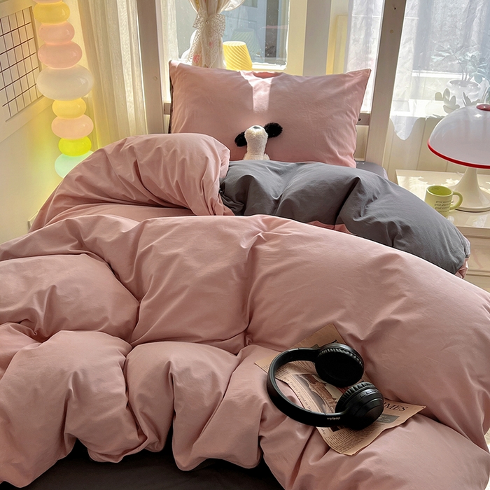 爱彼家纺 2025新款40支全棉纯棉学生宿舍上下铺三件套-风格1 浅豆沙石墨灰