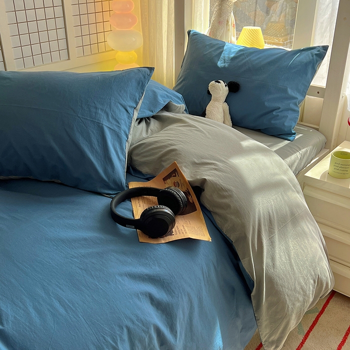 91家纺网 家纺一手货源 找家纺 爱彼家纺 2025新款40支全棉纯棉学生宿舍上下铺三件套-风格2 雾蓝优雅灰