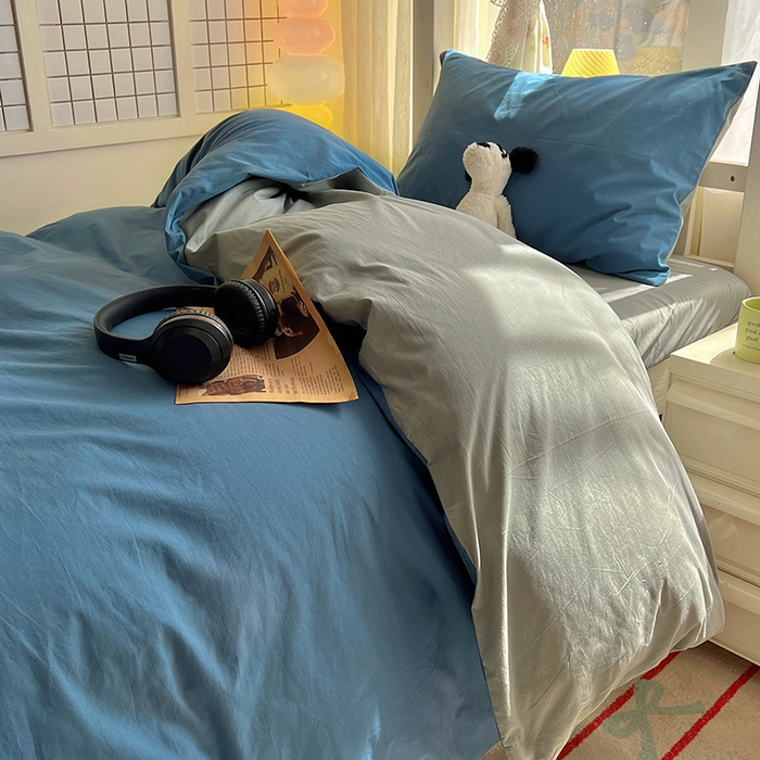 91家纺网 家纺一手货源 找家纺 爱彼家纺 2025新款40支全棉纯棉学生宿舍上下铺三件套-风格2 雾蓝优雅灰