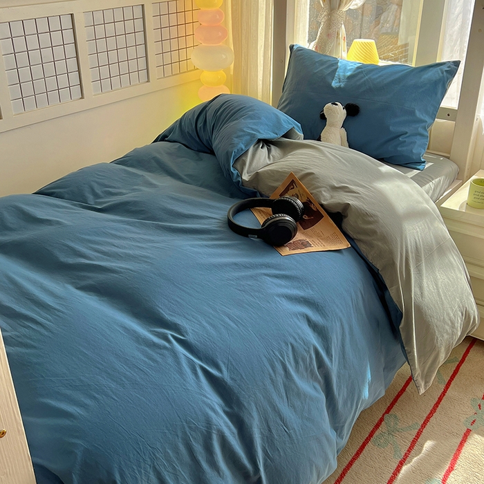 91家纺网 家纺一手货源 找家纺 爱彼家纺 2025新款40支全棉纯棉学生宿舍上下铺三件套-风格2 雾蓝优雅灰