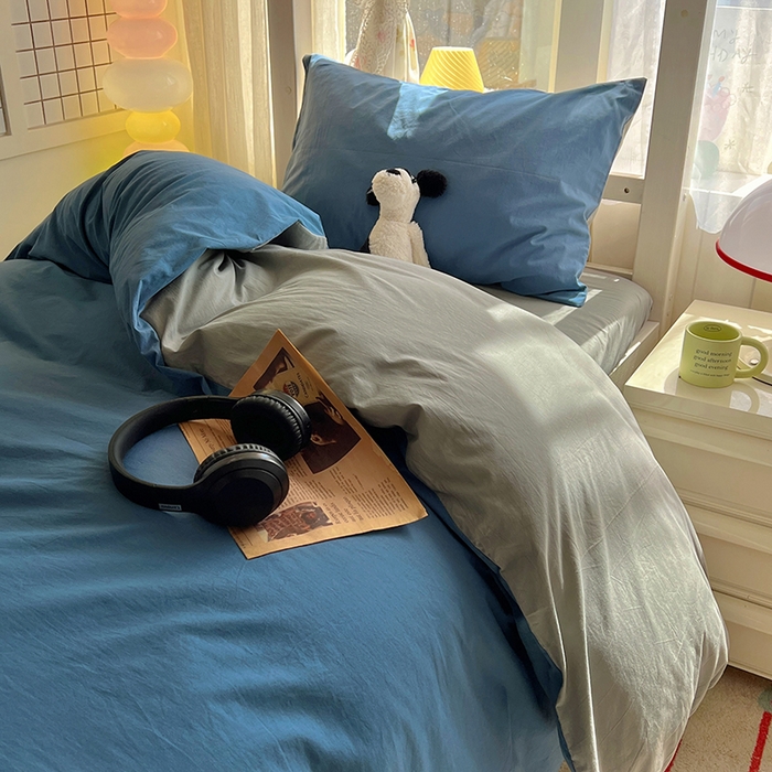 91家纺网 家纺一手货源 找家纺 爱彼家纺 2025新款40支全棉纯棉学生宿舍上下铺三件套-风格2 雾蓝优雅灰