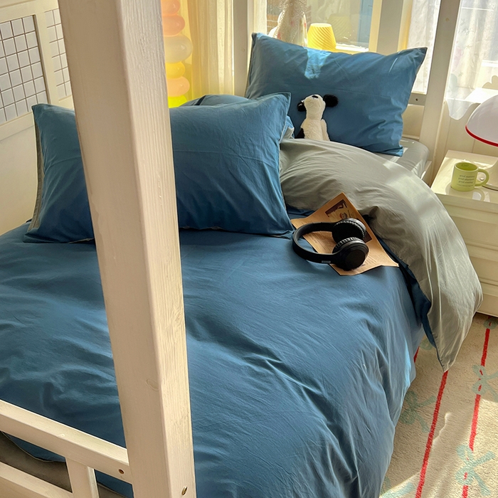 91家纺网 家纺一手货源 找家纺 爱彼家纺 2025新款40支全棉纯棉学生宿舍上下铺三件套-风格2 雾蓝优雅灰