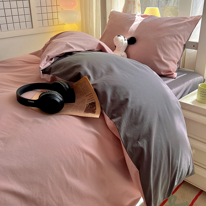 91家纺网 家纺一手货源 找家纺 爱彼家纺 2025新款40支全棉纯棉学生宿舍上下铺三件套-风格2 浅豆沙石墨灰