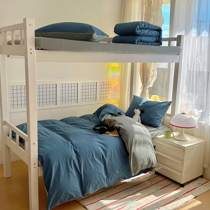 91家纺网 家纺一手货源 找家纺 爱彼家纺 2025新款40支全棉纯棉学生宿舍上下铺三件套-风格2 雾蓝优雅灰