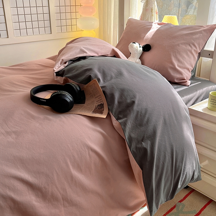 91家纺网 家纺一手货源 找家纺 爱彼家纺 2025新款40支全棉纯棉学生宿舍上下铺三件套-风格2 浅豆沙石墨灰