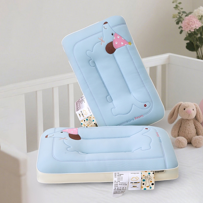 91家纺网 家纺一手货源 找家纺 织布人 2025新款枕芯A类亲肤腊肠狗卡通幼儿园儿童枕学生宿舍枕头枕芯 A类腊肠狗卡通枕-天蓝 40x60cm/只