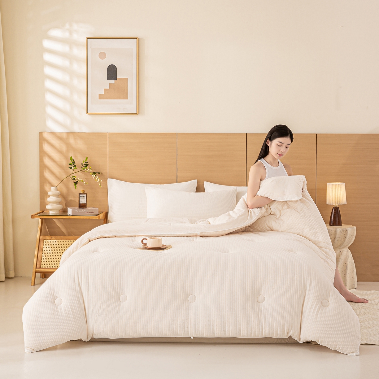 91家纺网 家纺一手货源 找家纺 憨豆家纺 2026新款全棉纯棉提花大豆被纯棉春秋被冬被子被芯（含买家秀） 云柔白