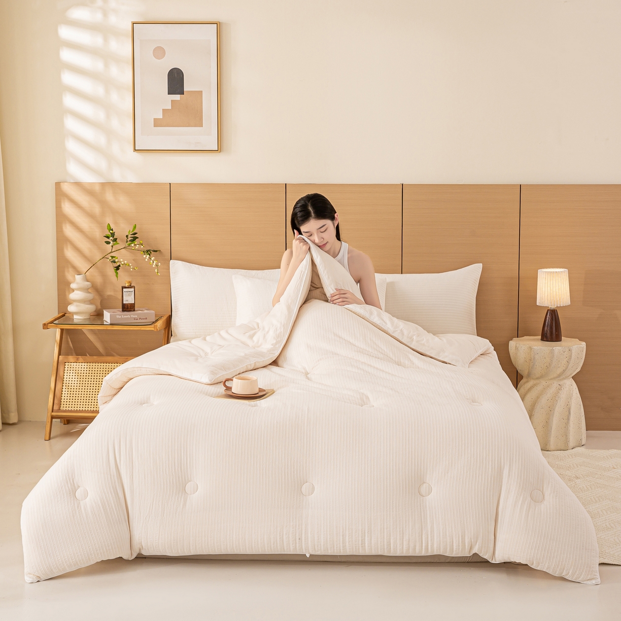 91家纺网 家纺一手货源 找家纺 憨豆家纺 2026新款全棉纯棉提花大豆被纯棉春秋被冬被子被芯（含买家秀） 云柔白