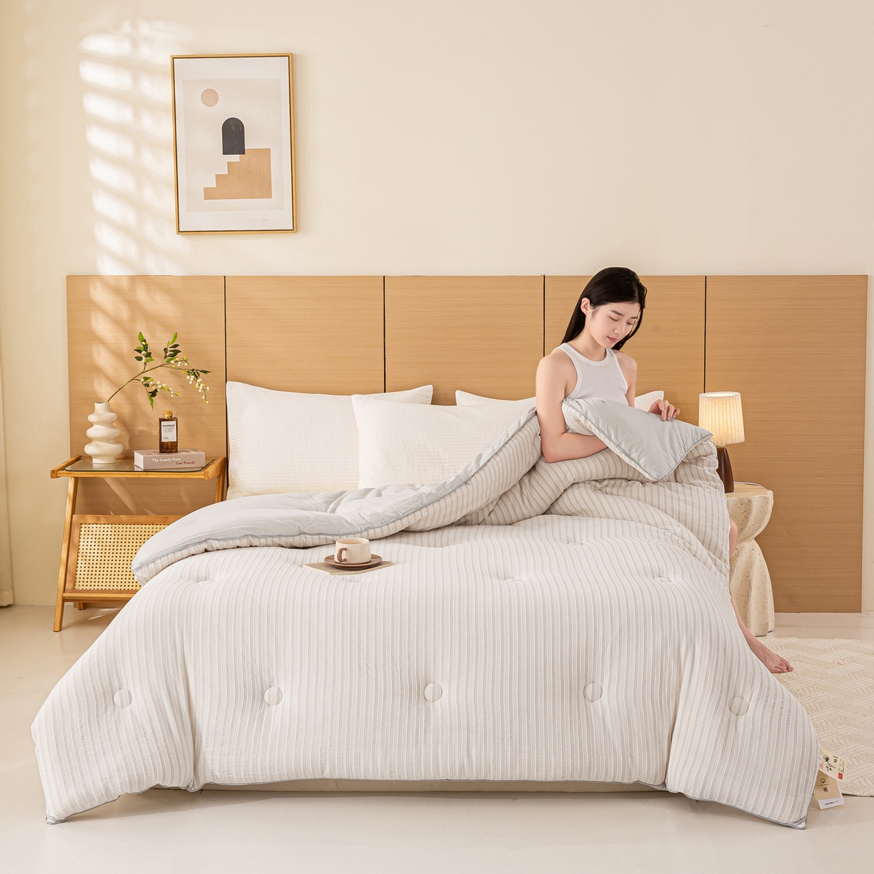 91家纺网 家纺一手货源 找家纺 憨豆家纺 2026新款全棉纯棉提花大豆被纯棉春秋被冬被子被芯（含买家秀） 云柔灰