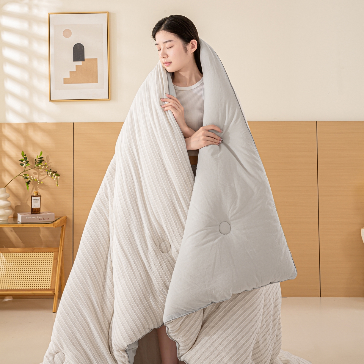 91家纺网 家纺一手货源 找家纺 憨豆家纺 2026新款全棉纯棉提花大豆被纯棉春秋被冬被子被芯（含买家秀） 云柔灰