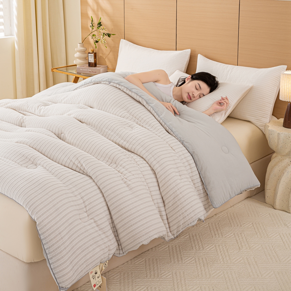 91家纺网 家纺一手货源 找家纺 憨豆家纺 2026新款全棉纯棉提花大豆被纯棉春秋被冬被子被芯（含买家秀） 云柔灰