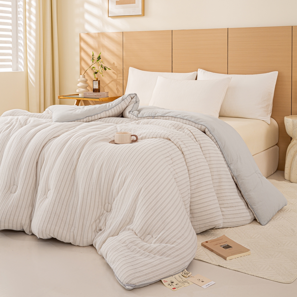 91家纺网 家纺一手货源 找家纺 憨豆家纺 2026新款全棉纯棉提花大豆被纯棉春秋被冬被子被芯（含买家秀） 云柔灰