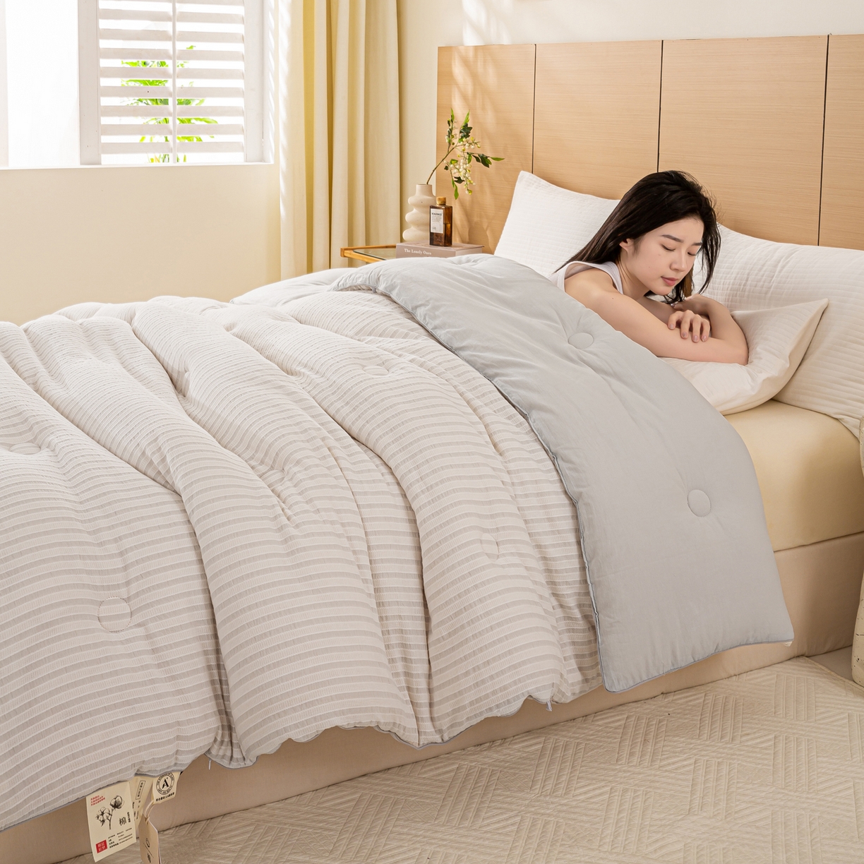 91家纺网 家纺一手货源 找家纺 憨豆家纺 2026新款全棉纯棉提花大豆被纯棉春秋被冬被子被芯（含买家秀） 云柔灰