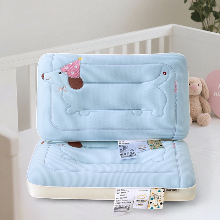 91家纺网 家纺一手货源 找家纺 织布人 2025新款枕芯A类亲肤腊肠狗卡通幼儿园儿童枕学生宿舍枕头枕芯 A类腊肠狗卡通枕-天蓝 30x50cm/对