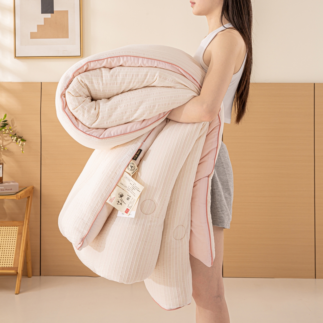 91家纺网 家纺一手货源 找家纺 憨豆家纺 2026新款全棉纯棉提花大豆被纯棉春秋被冬被子被芯（含买家秀） 云柔粉