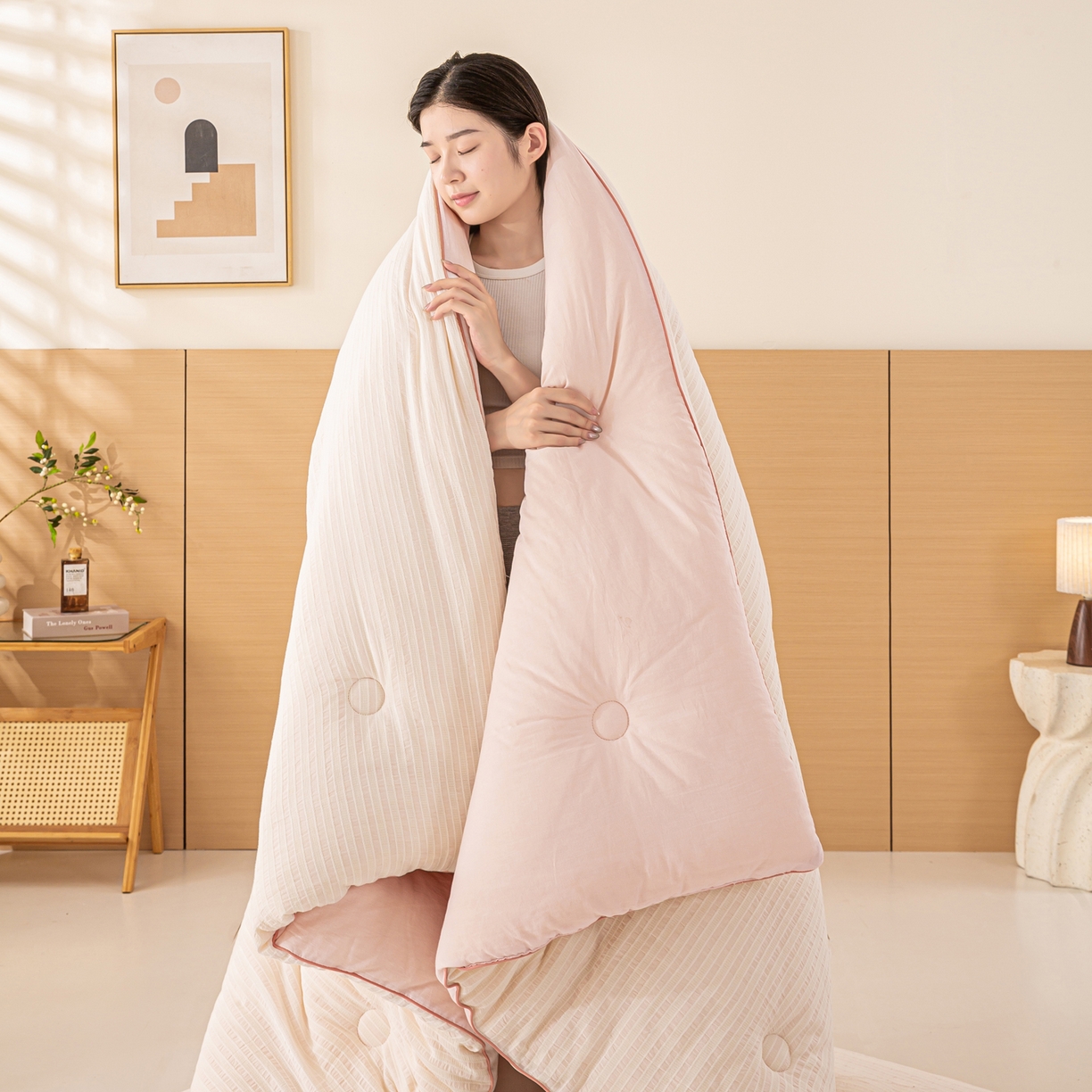 91家纺网 家纺一手货源 找家纺 憨豆家纺 2026新款全棉纯棉提花大豆被纯棉春秋被冬被子被芯（含买家秀） 云柔粉