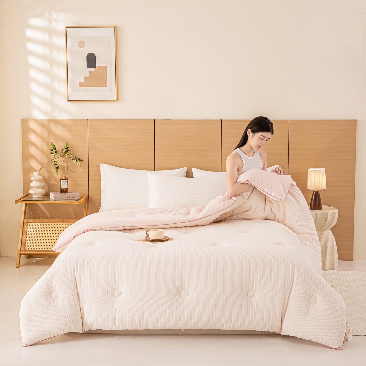 91家纺网 家纺一手货源 找家纺 憨豆家纺 2026新款全棉纯棉提花大豆被纯棉春秋被冬被子被芯（含买家秀） 云柔粉