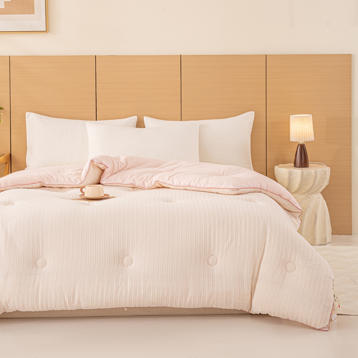 91家纺网 家纺一手货源 找家纺 憨豆家纺 2026新款全棉纯棉提花大豆被纯棉春秋被冬被子被芯（含买家秀） 云柔粉