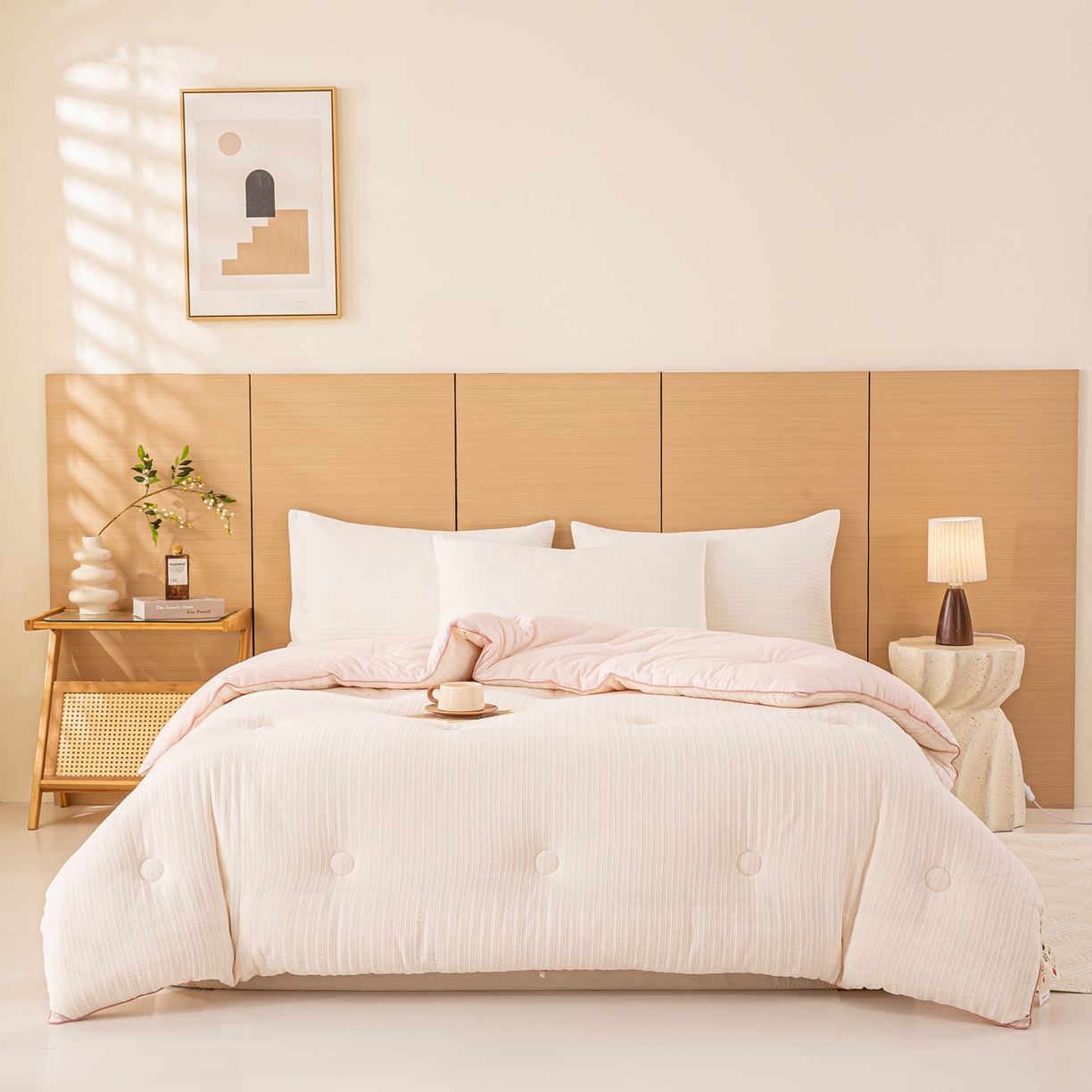 91家纺网 家纺一手货源 找家纺 憨豆家纺 2026新款全棉纯棉提花大豆被纯棉春秋被冬被子被芯（含买家秀） 云柔粉