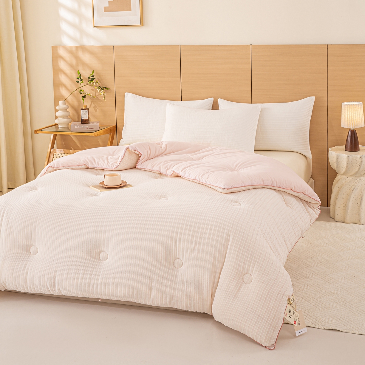 91家纺网 家纺一手货源 找家纺 憨豆家纺 2026新款全棉纯棉提花大豆被纯棉春秋被冬被子被芯（含买家秀） 云柔粉