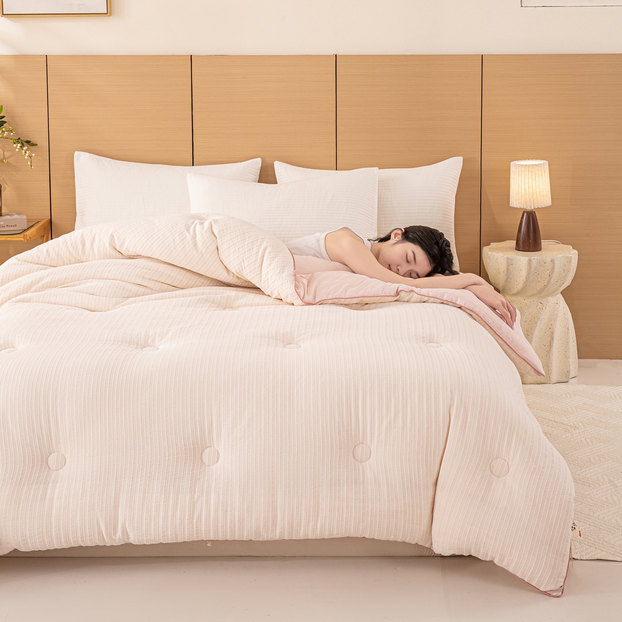 91家纺网 家纺一手货源 找家纺 憨豆家纺 2026新款全棉纯棉提花大豆被纯棉春秋被冬被子被芯（含买家秀） 云柔粉