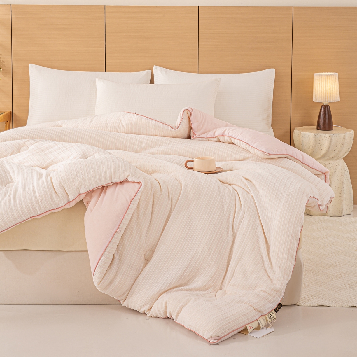 91家纺网 家纺一手货源 找家纺 憨豆家纺 2026新款全棉纯棉提花大豆被纯棉春秋被冬被子被芯（含买家秀） 云柔粉