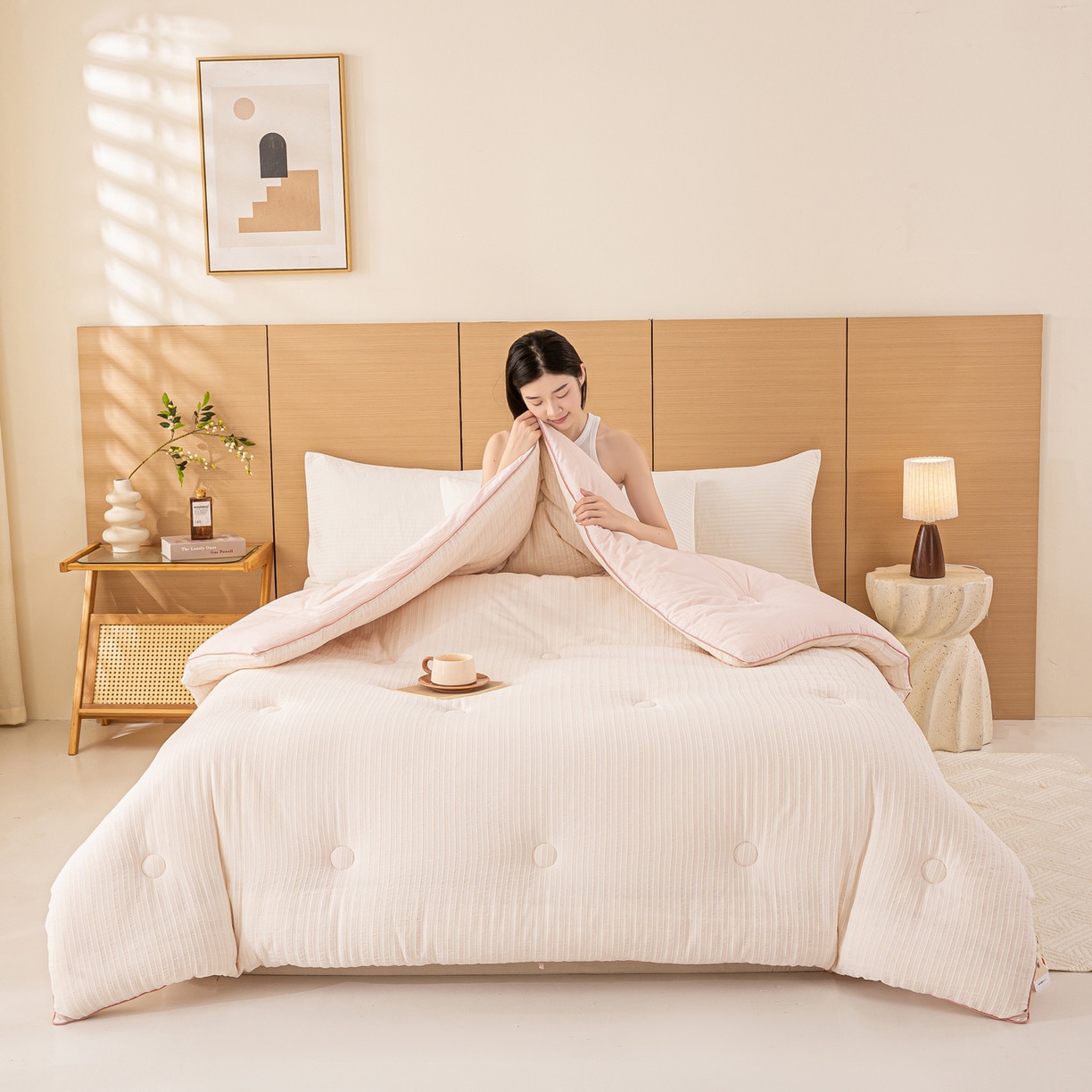 91家纺网 家纺一手货源 找家纺 憨豆家纺 2026新款全棉纯棉提花大豆被纯棉春秋被冬被子被芯（含买家秀） 云柔粉