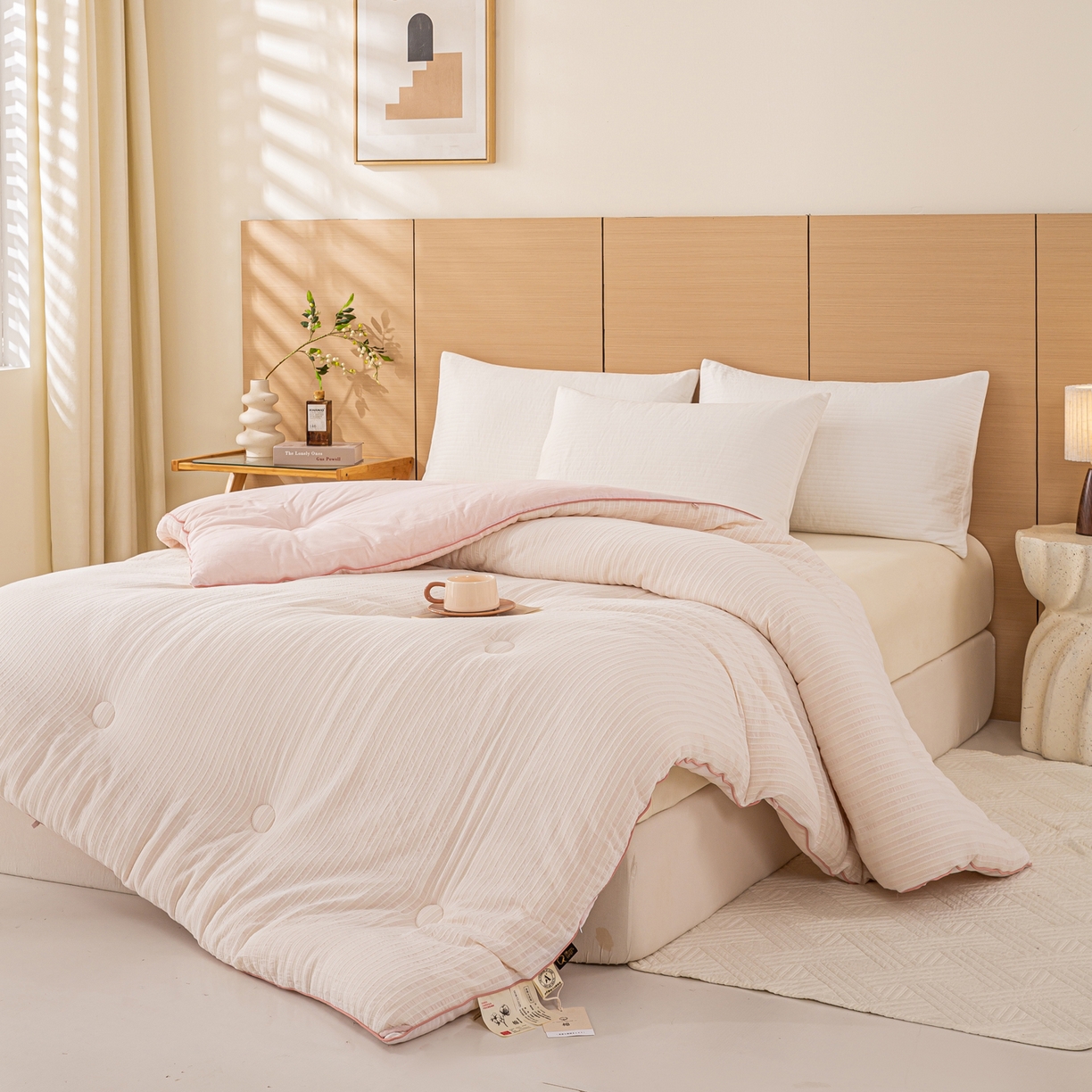 91家纺网 家纺一手货源 找家纺 憨豆家纺 2026新款全棉纯棉提花大豆被纯棉春秋被冬被子被芯（含买家秀） 云柔粉