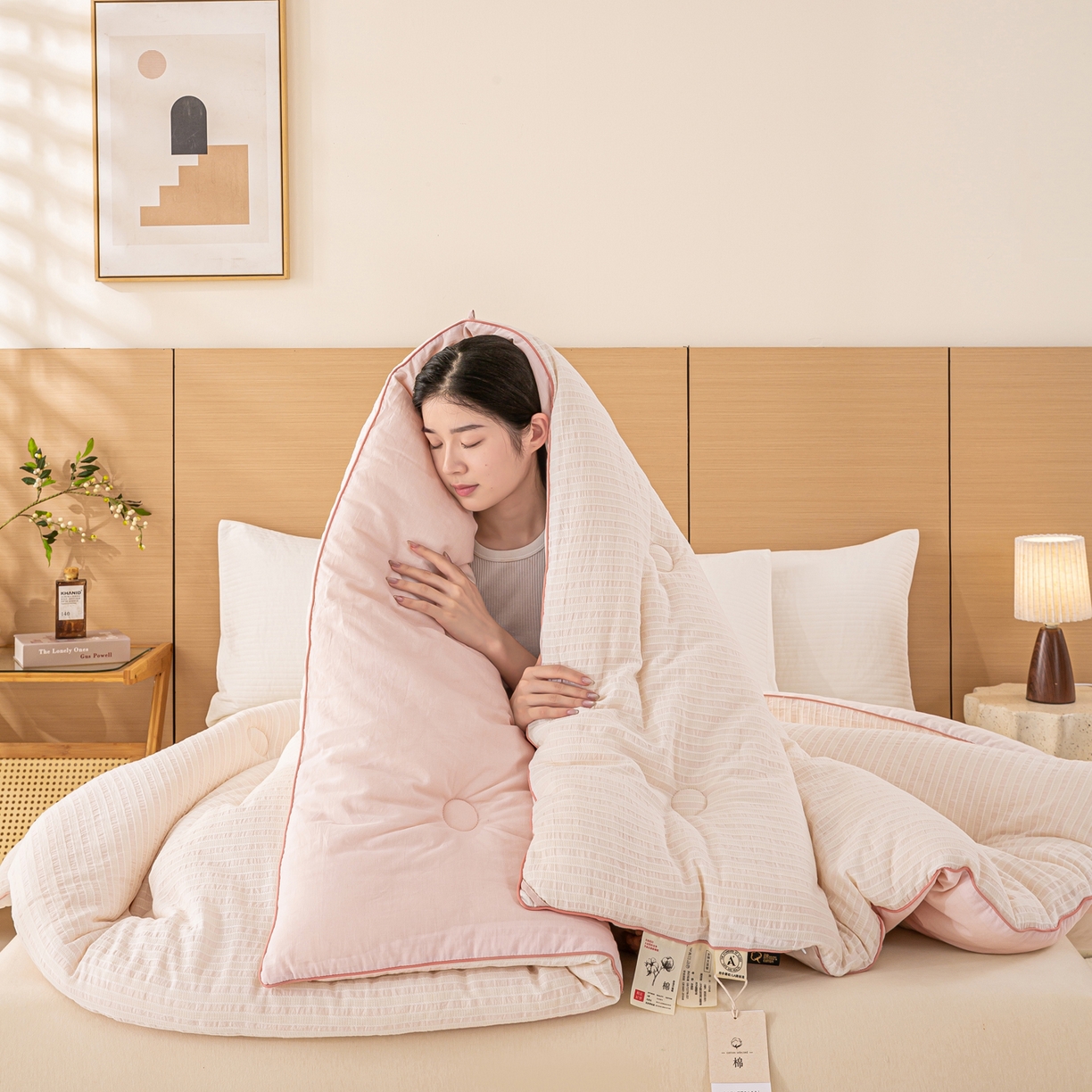 91家纺网 家纺一手货源 找家纺 憨豆家纺 2026新款全棉纯棉提花大豆被纯棉春秋被冬被子被芯（含买家秀） 云柔粉