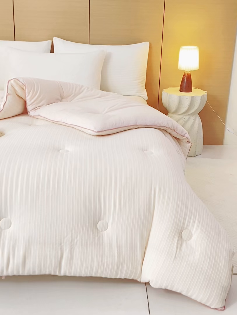 91家纺网 家纺一手货源 找家纺 憨豆家纺 2026新款全棉纯棉提花大豆被纯棉春秋被冬被子被芯（含买家秀） 云柔粉