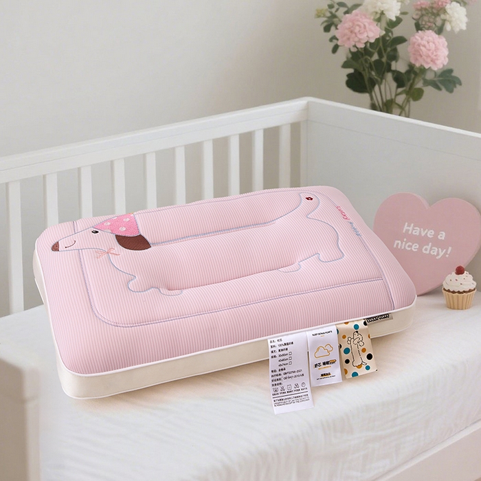 91家纺网 家纺一手货源 找家纺 织布人 2025新款枕芯A类亲肤腊肠狗卡通幼儿园儿童枕学生宿舍枕头枕芯 A类腊肠狗卡通枕-粉色 40x60cm/对