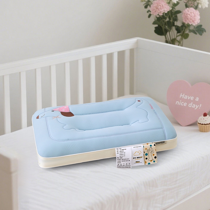 91家纺网 家纺一手货源 找家纺 织布人 2025新款枕芯A类亲肤腊肠狗卡通幼儿园儿童枕学生宿舍枕头枕芯 A类腊肠狗卡通枕-天蓝 40x60cm/对