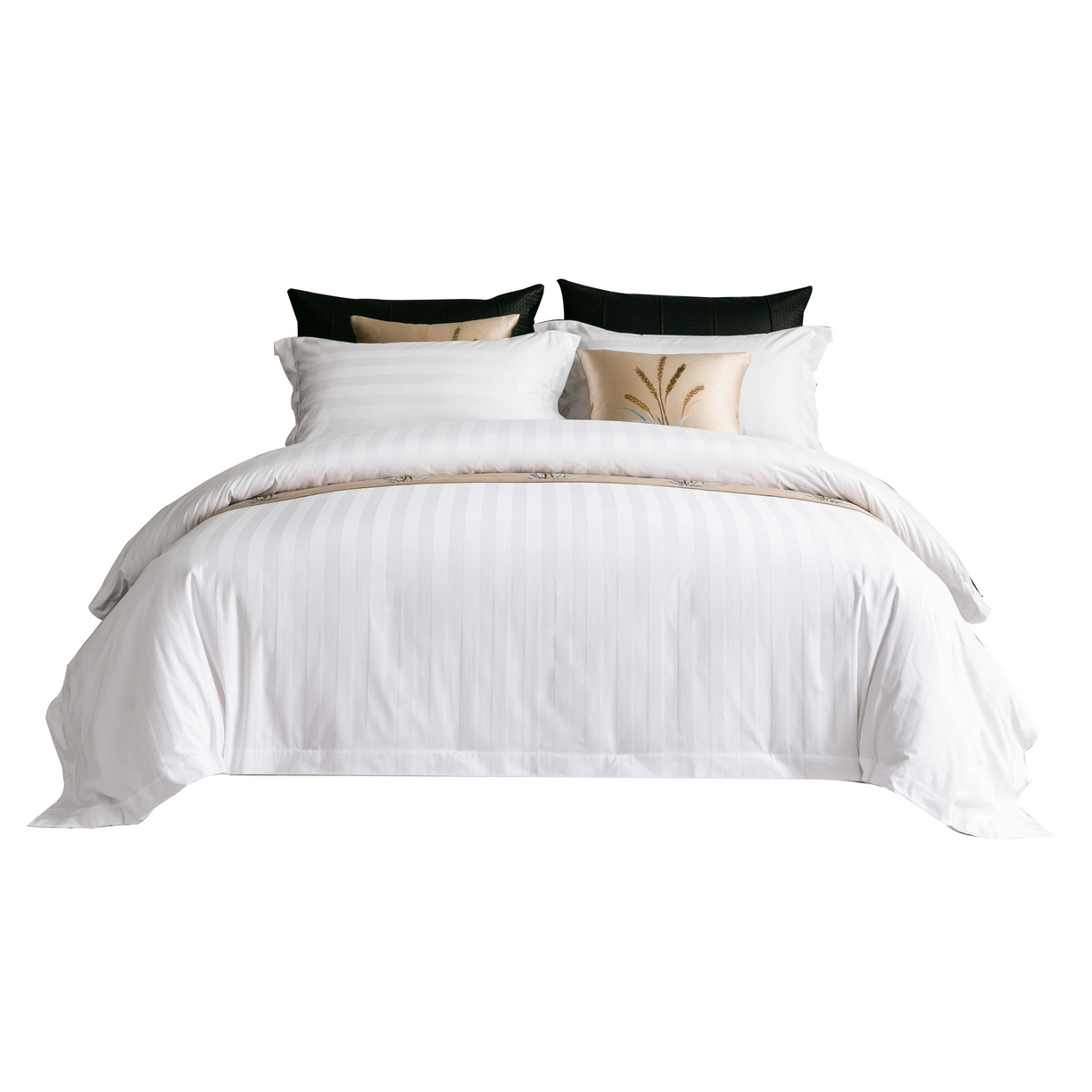 91家纺网 家纺一手货源 找家纺 （总）澜昕 星级酒店床单被套枕套全棉纯白缎条四件套床上用品民宿布草定制绣花