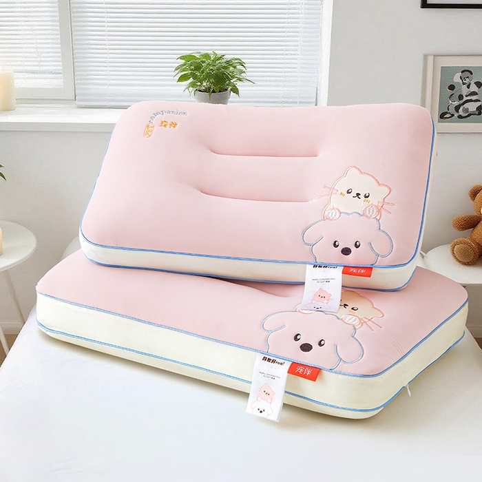 91家纺网 家纺一手货源 找家纺 织布人 2025新款枕芯A类裸感宠伴卡通幼儿园儿童枕头学生宿舍枕头枕芯 A类宠伴卡通枕-粉色 40x60cm/对