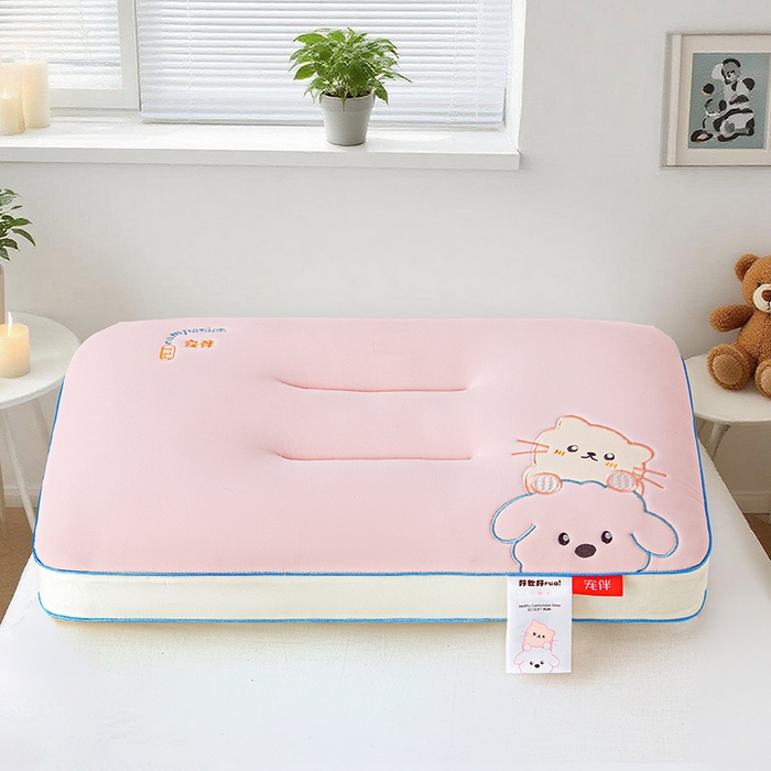 91家纺网 家纺一手货源 找家纺 织布人 2025新款枕芯A类裸感宠伴卡通幼儿园儿童枕头学生宿舍枕头枕芯 A类宠伴卡通枕-粉色 40x60cm/对