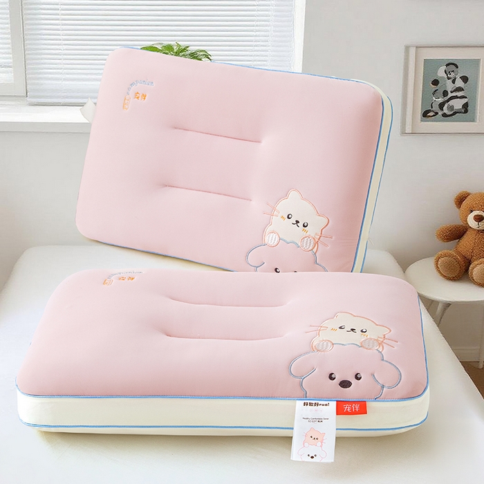 91家纺网 家纺一手货源 找家纺 织布人 2025新款枕芯A类裸感宠伴卡通幼儿园儿童枕头学生宿舍枕头枕芯 A类宠伴卡通枕-粉色 40x60cm/对