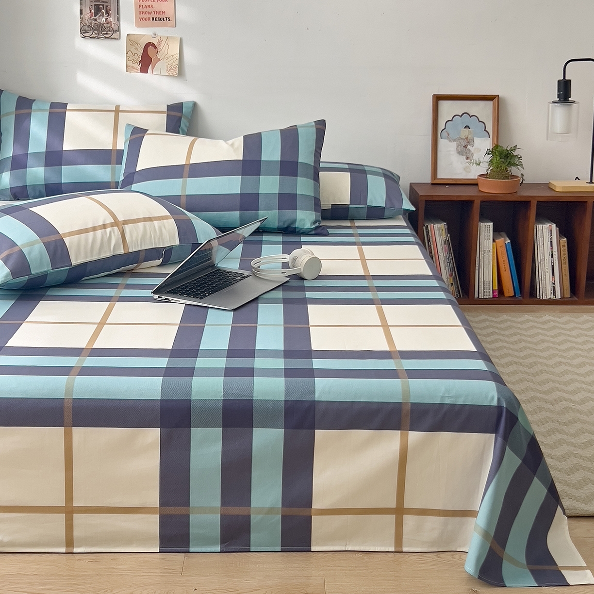 91家纺网 家纺一手货源 找家纺 （总）DoDo 兜兜 2025新款全棉纯棉小清新卡通条格系列单床单【可定做尺寸】