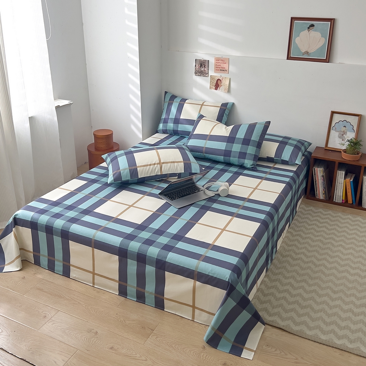 91家纺网 家纺一手货源 找家纺 （总）DoDo 兜兜 2025新款全棉纯棉小清新卡通条格系列单床单【可定做尺寸】