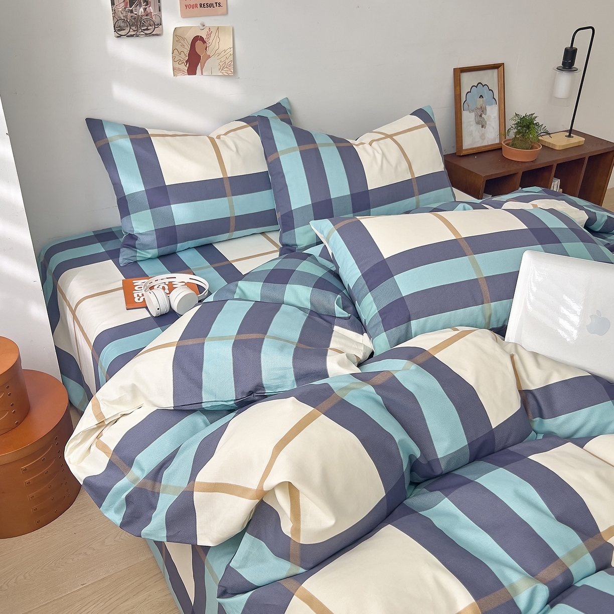 91家纺网 家纺一手货源 找家纺 （总）DoDo 兜兜 2025新款全棉纯棉小清新卡通条格系列单被套【可定做尺寸】