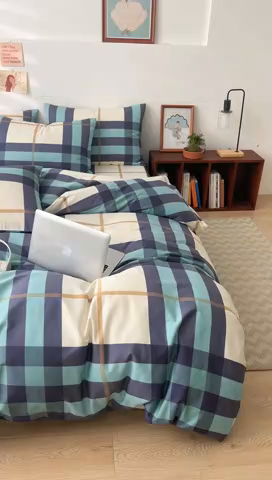 91家纺网 家纺一手货源 找家纺 （总）DoDo 兜兜 2025新款全棉纯棉小清新卡通条格学生宿舍三四件套【可定做尺寸】