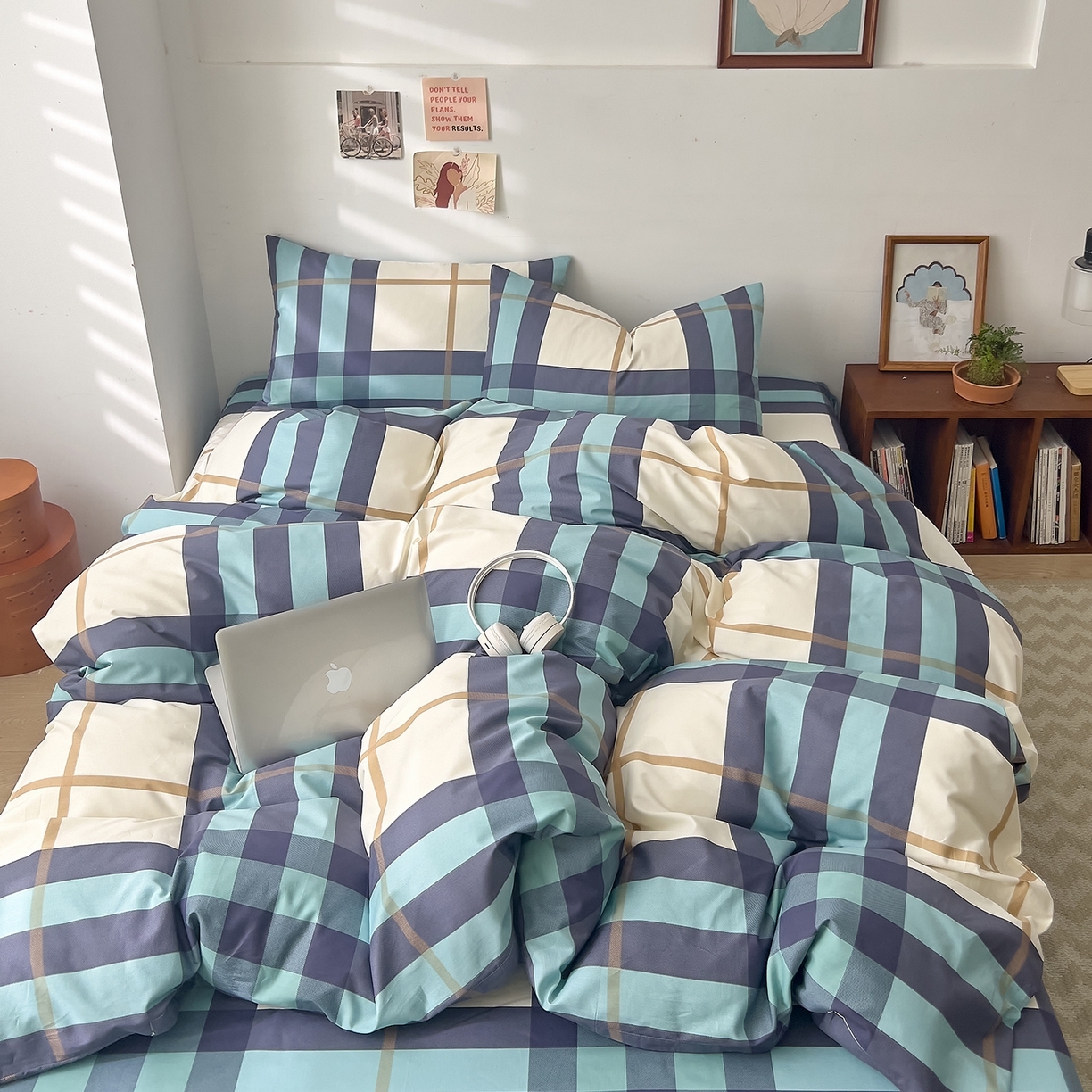 91家纺网 家纺一手货源 找家纺 （总）DoDo 兜兜 2025新款全棉纯棉小清新卡通条格学生宿舍三四件套【可定做尺寸】