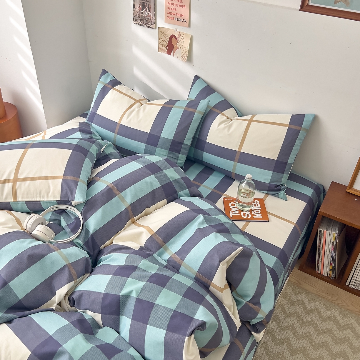 91家纺网 家纺一手货源 找家纺 （总）DoDo 兜兜 2025新款全棉纯棉小清新卡通条格学生宿舍三四件套【可定做尺寸】