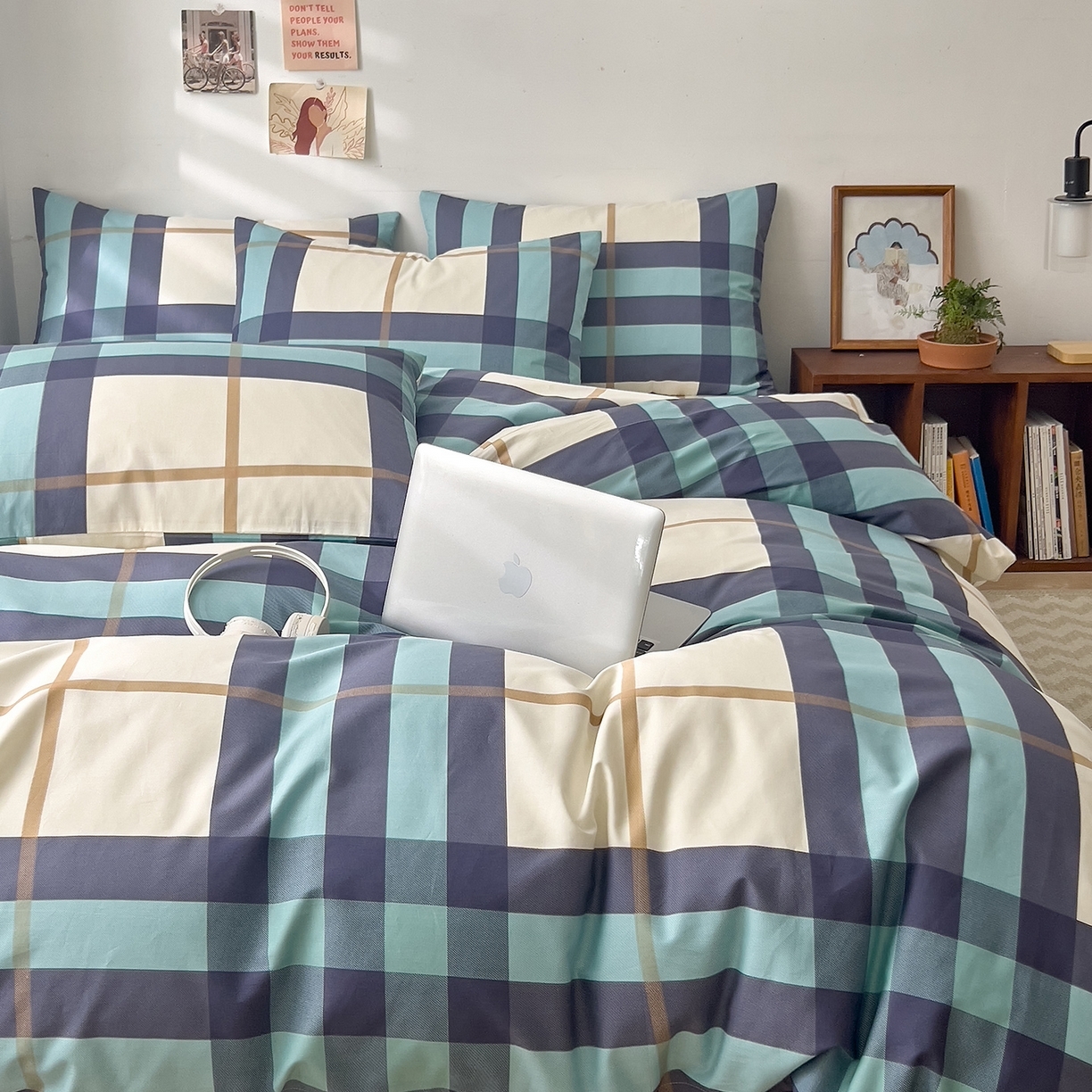 91家纺网 家纺一手货源 找家纺 （总）DoDo 兜兜 2025新款全棉纯棉小清新卡通条格学生宿舍三四件套【可定做尺寸】