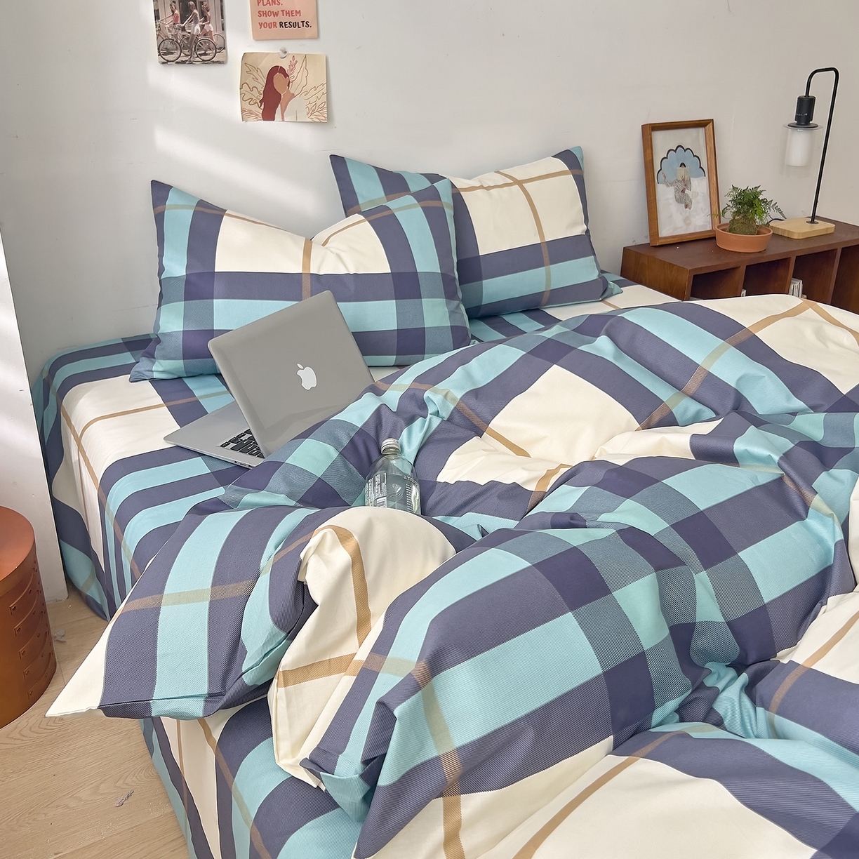 91家纺网 家纺一手货源 找家纺 （总）DoDo 兜兜 2025新款全棉纯棉小清新卡通条格学生宿舍三四件套【可定做尺寸】