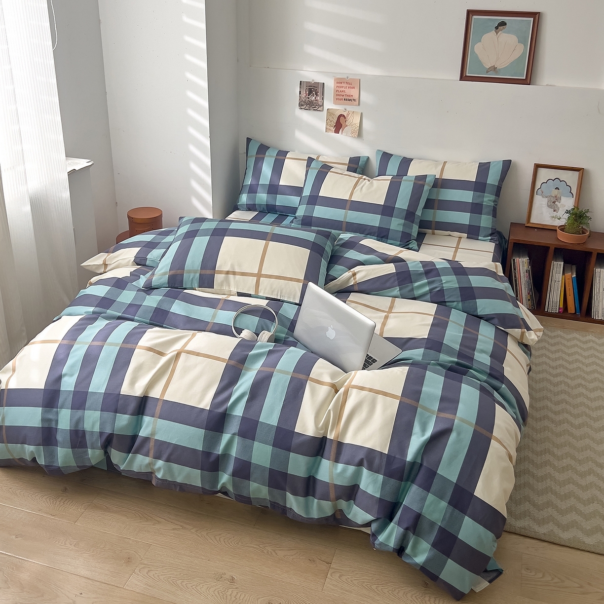 91家纺网 家纺一手货源 找家纺 （总）DoDo 兜兜 2025新款全棉纯棉小清新卡通条格学生宿舍三四件套【可定做尺寸】