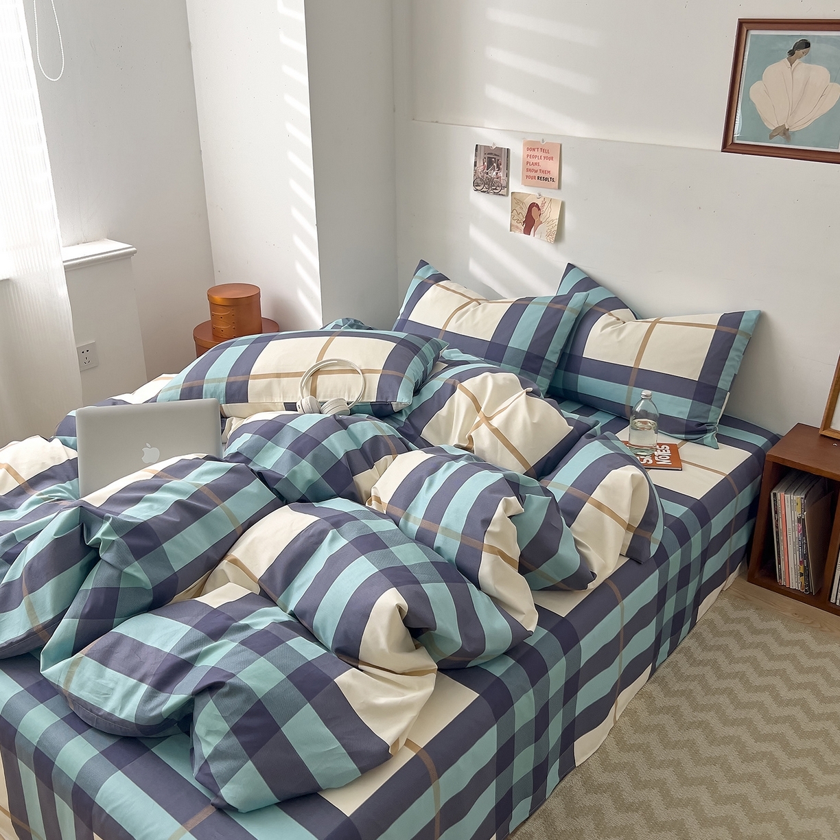 91家纺网 家纺一手货源 找家纺 （总）DoDo 兜兜 2025新款全棉纯棉小清新卡通条格学生宿舍三四件套【可定做尺寸】