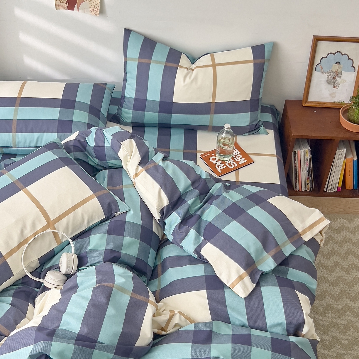 91家纺网 家纺一手货源 找家纺 （总）DoDo 兜兜 2025新款全棉纯棉小清新卡通条格学生宿舍三四件套【可定做尺寸】