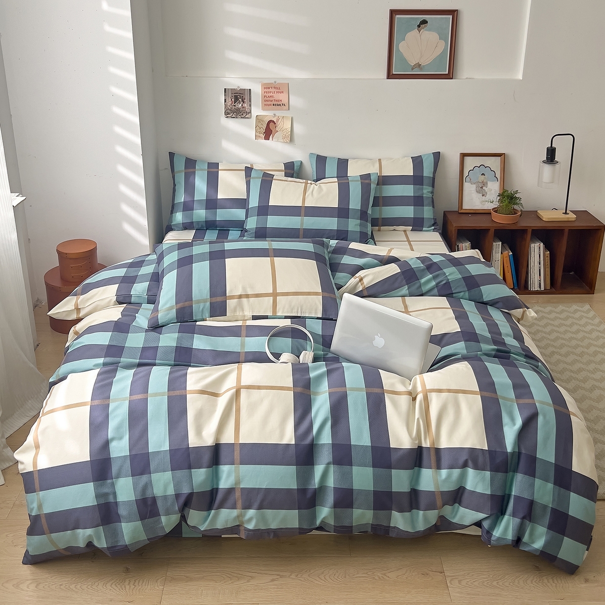 91家纺网 家纺一手货源 找家纺 （总）DoDo 兜兜 2025新款全棉纯棉小清新卡通条格学生宿舍三四件套【可定做尺寸】