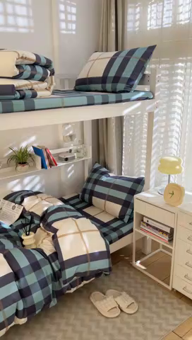 91家纺网 家纺一手货源 找家纺 （总）DoDo 兜兜 2025新款全棉纯棉小清新卡通条格学生宿舍三四件套【可定做尺寸】